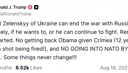 特朗普再发文:乌克兰拿不回克里米亚、不能加入北约